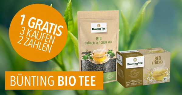 Bünting Bio Tee: 3 kaufen und 2 zahlen: 1 Tee gratis erhalten  | © Bünting Bio Tee: 3 kaufen und 2 zahlen: 1 Tee gratis erhalten 